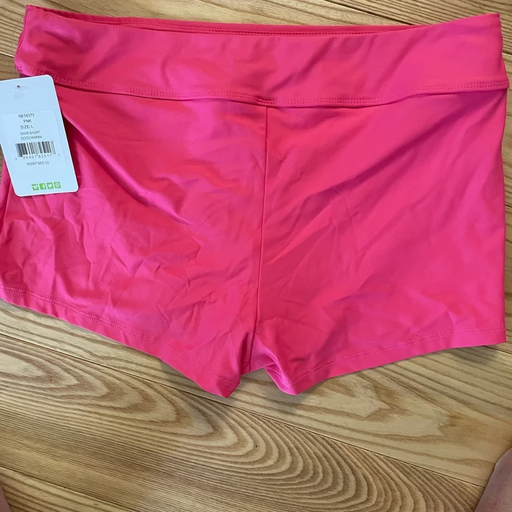 Tropical Print Bikini Top and Pink Swim Shorts - Picture 3 of 6